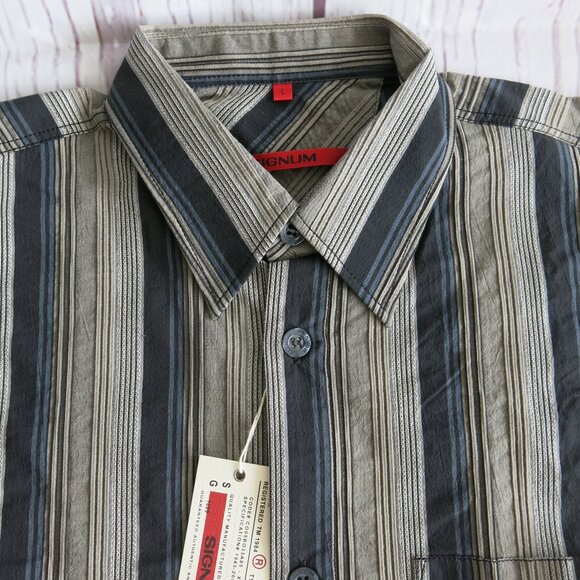 Signum Cotton Blend Multi Color Stripe Button Down Long Sleeve Shirt Size Large - Picture 4 of 9